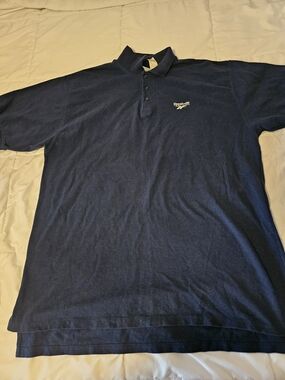 Vintage Reebok Men's Dark Blue Polo with Embroidered Logo